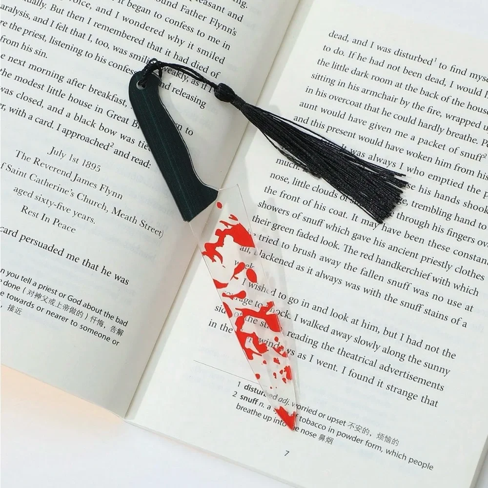 Bloody Acrylic Knife Bookmark Black Tassel Halloween Books
